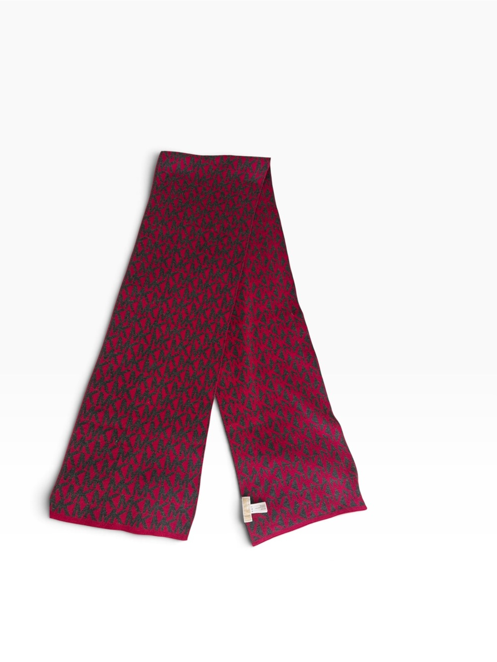 Michael Kors Red & Charcoal MK Logo Knit Scarf